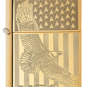 Zippo Lighter: USA Flying Eagle and Flag, Engraved - High Polish Brass 80744